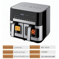 Freidora de Aire Saludable sin Aceite de 10L con Doble Cajón Grande, 2200W, Pantalla Táctil LCD 60-200 ° Freidora de Aire Digital de Doble Zona C