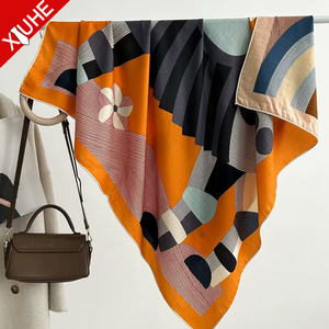 Mùa thu Truyền Thống Màu Xanh hải quân vuông georgette khăn cho phụ nữ tùy chỉnh logo kỹ thuật số in Polyester khăn choàng - Product Image 3