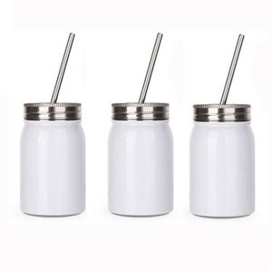 Custom 500ml 17oz Double Layer Stainless Steel Sublimation Vacuum Insulated Mason Jar Tumbler <b>Drink</b> Cup Mug with <b>Straw</b> - Product Image 1