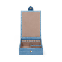 Boîte de rangement pour bijoux de luxe, personnalisée, en cuir véritable gaufré crocodile, doublure en velours, fermeture à boutons, haute qualité, tendance