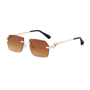 Gafas de sol cuadradas sin montura personalizadas para hombre, lentes de PC con protección UV400, patillas negras, estilo Instagram, protección solar para conducir - Product Image 5