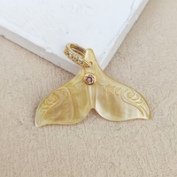 Pendentif queue de baleine gravé en nacre naturelle, breloques queue de poisson en coquille jaune avec zircon, composants DIY 26mm style hawaïen