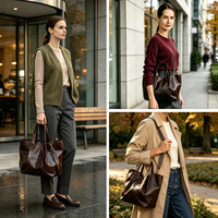Tas Tote Kulit Asli Full Grain untuk Bisnis Kasual, Tas Kerja Kantor Stylish untuk Wanita, Multi-Kompartemen, Tas Laptop 14.2 inci
