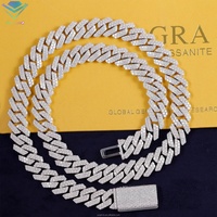 Cadena Cubana de Moissanita VVS en Oferta para Hombre, 2 Filas, 10mm 12mm de Ancho, Collar Hip Hop, Joyería, Cadena de Plata de Ley 925