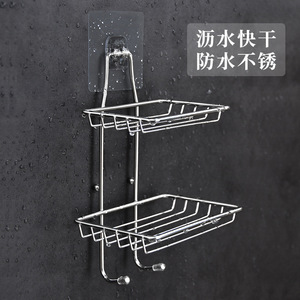 Kaiwang Stainless Steel Soap Rack Rectangular 2 Tier Self Drain Wall Mounted <b>Kitchen</b> Bathroom Storage Shelf - Product Image 2
