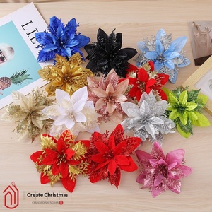 Flores Artificiais de Plástico em Três Camadas com Tema de Natal, Feitas à Mão com Pó Dourado, Estilo Cartoon/Europeu, Presente para Crianças, Natal Vermelho - Product Image 2
