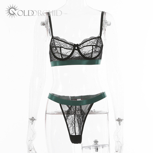 ชุดชั้นในเซ็กซี่ผู้หญิงสีดำ+เขียวลายกล้วยไม้แบบซีทรูจากอังกฤษ  ผ้าตาข่ายลูกไม้เว้าอก  แบบโปร่ง  ภาพถ่ายออนไลน์ - Product Image 3