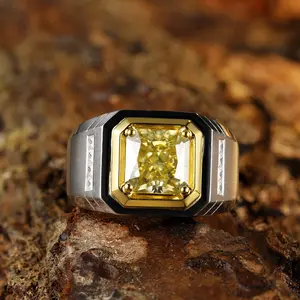 Nuovo arrivo 3,12 ct anello da uomo in Moissanite giallo anello di fidanzamento con diamante Moissanite in argento Sterling