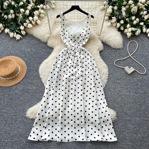 Abito lungo estivo sexy casual da donna con scollo a O, senza maniche, a vita alta, con stampa a pois e schiena scoperta - Product Image 4