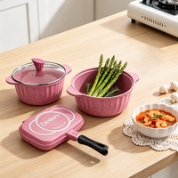 Ensemble de 21 ustensiles de cuisine en aluminium antiadhésif de qualité supérieure, casseroles et poêles en granit rose, compatibles avec l'induction, ustensiles de cuisine
