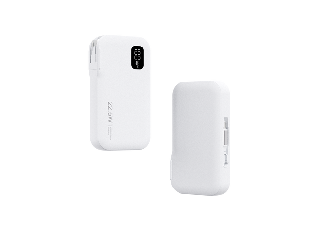 Trending New 2026 10000mah Plastic Li-Polymer Portable Power Bank LED Display AC Plug Built-in Type-C Retractable Cable Quick