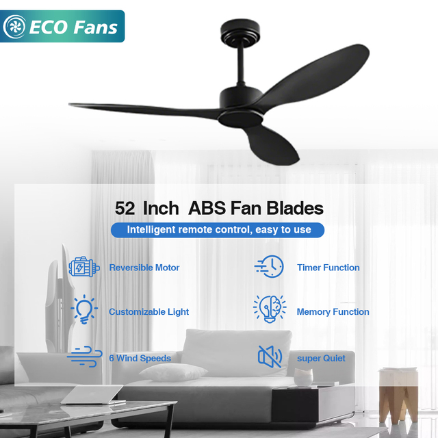 56 Inch Quiet Ceiling Fan ABS Blades 6 Wind Speeds Reversible Motor Remote Control Memory Function