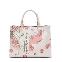 Sac fourre-tout personnalisé avec logo, faible MOQ (50 pièces), sac à main rose floral tendance, grande capacité, en cuir, pour marques en ligne