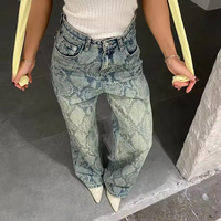 Jean en denim décontracté taille haute coupe droite respirant coupe ample imprimé serpent vintage simple pour femme