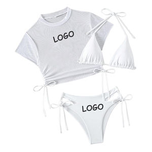 Traje de Baño Bikini de 3 Piezas con Tirantes Triangulares y Lazos Laterales para Mujer, con Logotipo Personalizado, Traje de Baño de Lujo para Fitness, Ropa de Playa, Fabricante de Trajes de Baño - Product Image 3