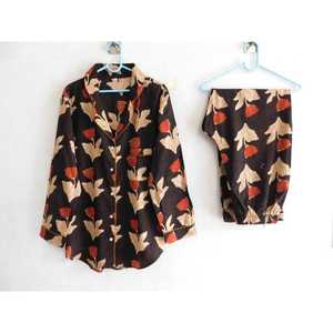 Summer Pajama Set Floral Printed 100% Cotton Long Sleeve Woven Shirt with <b>Pants</b> Comfortable Soft Breathable Nightwear - Product Image 6