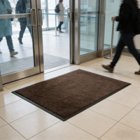 Tapis d'entrée commercial abstrait moderne en nylon 66 torsadé fin, imperméable, écologique, avec action de raclage et de nettoyage, et support antidérapant