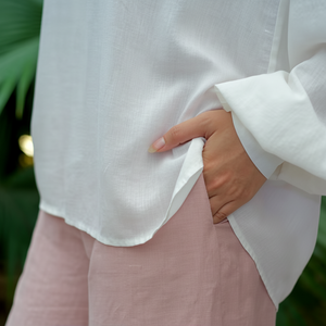 Femmes élégant motif à carreaux floraux Blouses 15% lin 85% rayonne manches longues Vintage tissé uni teint été mode formelle - Product Image 1