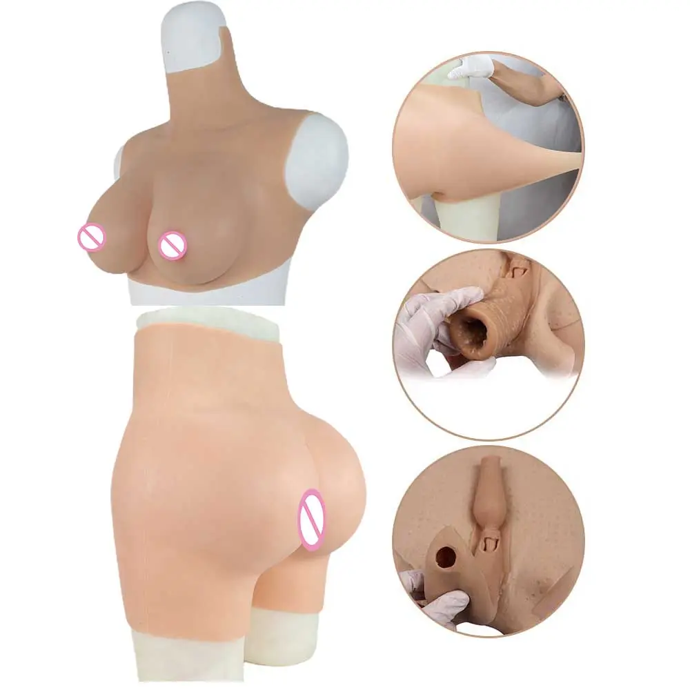 Realistic fake silicone girl for men transvestite silicone breasts forms man to woman vagina clothes with anal hole