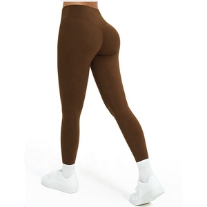 Leggings de yoga anti-bactériens taille haute pour femme, effet push-up, en Spandex/Nylon, couleur unie, contrôle du ventre, longueur cheville - Product Image 4
