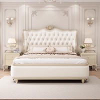 Lit de Luxe Moderne 1,8 M pour Chambre Principale, Style Américain et Européen, Grand Lit Double Haut de Gamme en Cuir Capitonnée pour Mariage