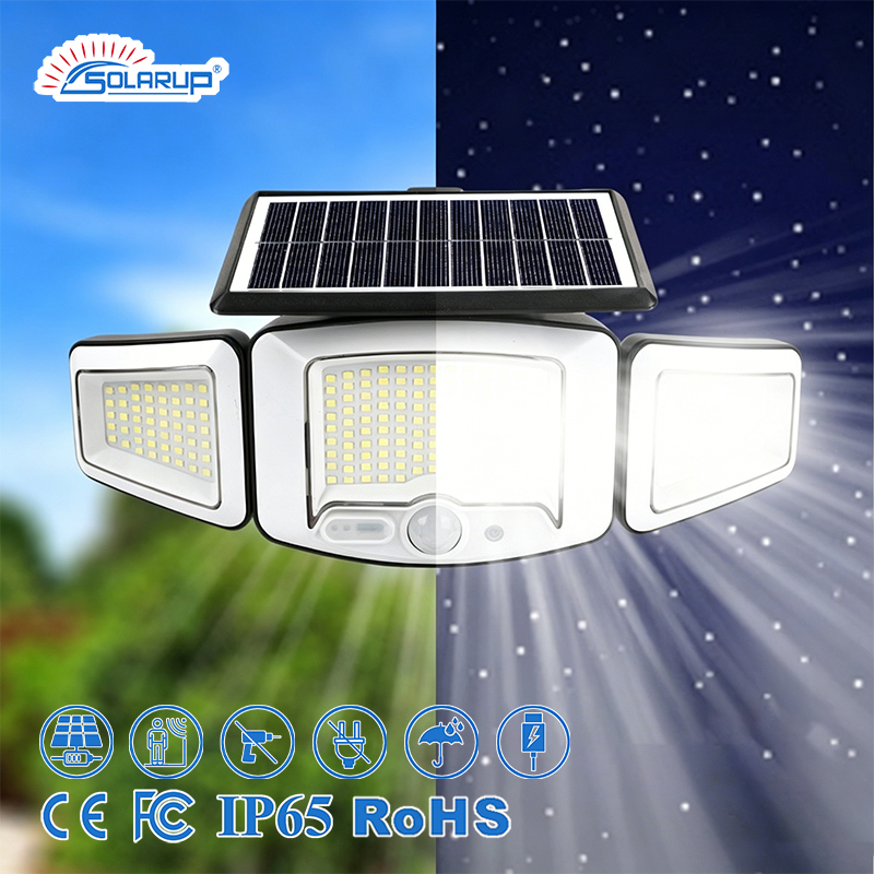 Solarup 3 Head IP65 LED Solar Garden Lights Outdoor Flood Security Motion Sensor Waterproof High Brightness Street Walkway Light