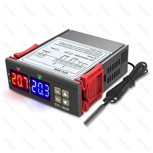 Controlador de temperatura digital, stc 3018 12v 24v 220v controle de temperatura digital relé termostato 10a aquecimento/resfriamento termorregulador visor led duplo