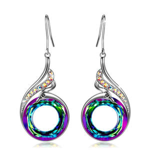 Pendientes Colgantes Plateados para Mujer E351 con Cristales Morados y Azules, Engaste de Bisel con Pedrería, Joyería de Moda para Fiestas - Product Image 4