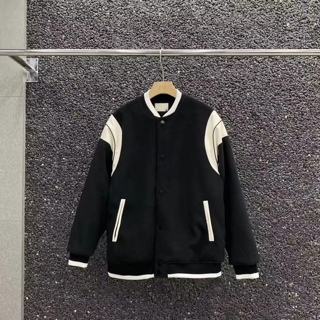 ファッションデザインウールレースジャケットボタンアップバーシティジャケット厚手のストライプ野球襟冬メンズジャケットコート