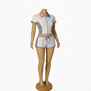 Ensemble tendance pour femme : veste courte zippée à blocs de couleur et short à cordon de serrage - Style Y2K Streetwear Activewear Été 2026 - Product Image 5