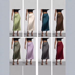 <span class=keywords><strong>Jupe</strong></span> en satin mi-longue élégante pour <span class=keywords><strong>femme</strong></span> Texture soyeuse amincissante lisse pour l'été - Product Image 2