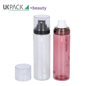 Garrafa de spray para cosméticos, bomba de spray para embalagem, recipiente de 100ml e 120ml UKP04, embalagem plástica transparente para cuidados com a pele, embalagem PET