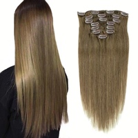 Cheveux européens Remy # Prothèse capillaire à clipser avec base en soie, 8 mèches blond foncé, toupet avec couches claires pour femmes