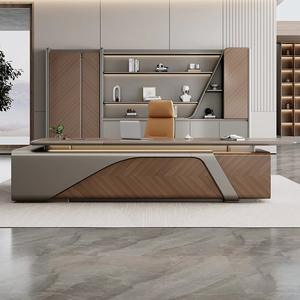 Boss <strong>Table</strong> <strong>Office</strong> Desk Simple Modern PVC Long-shaped Combination Side Cabinet Light Luxury President High-end <strong>Office</strong> - Product Image 1