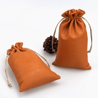 Sac de rangement en similicuir avec logo gravé personnalisé, pochette à cordon en cuir PU marron vintage pour bijoux, matériel, emballage cadeau