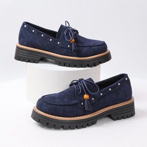 Mocassins en daim à lacets pour <span class=keywords><strong>femme</strong></span>, plateforme épaisse, avec pompons et clous, logo personnalisé, semelle en caoutchouc écologique - Product Image 3