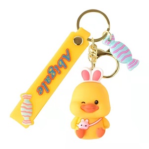 Cute Rabbit Ears Small Yellow Duck Key Chain Creative Funny Blinking pink Duck-duck-car Key Chain Hanging Ornaments