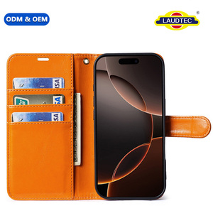 Étui portefeuille à rabat en cuir PU pour iPhone 11 12 13 14 15 16 17 18, avec fentes pour cartes, support et dragonne, antichoc - Product Image 1