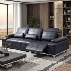 Set <span class=keywords><strong>Sofa</strong></span> kulit asli Modern, furnitur <span class=keywords><strong>Sofa</strong></span> hitam ruang tamu, kursi malas berumbai, fitur penyimpanan konversi - Product Image 1