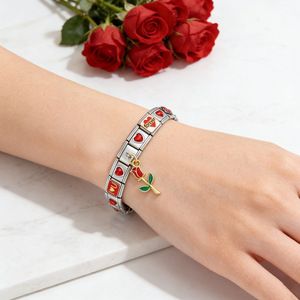 <b>Red</b> Heart Rose Module Set Stainless Steel DIY Jewelry <b>Bracelet</b> Unisex Gift Charm <b>Bracelet</b> - Product Image 2