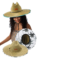 Chapeau de soleil en paille pour homme avec logo personnalisé, imprimé sur le dessous, idéal pour la pêche, le surf, la plage et la protection solaire
