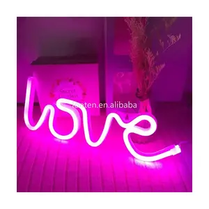 Lampes au néon LED personnalisées en forme d'amour, lampe de nuit avec batterie/USB, Double alimentation, veilleuse pour intérieur, mariage, noël