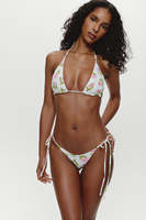 Ensemble bikini ODM géométrique blanc brodé de fruits, haut dos nu et bas triangle à nouer sur les côtés, deux pièces, taille XL, pour la plage et les fêtes à la piscine