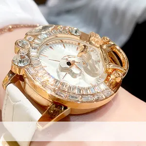 Shiny Crystal Wristwatch Women Luxury Diamond Genuine Leather Quartz Watches Ladies