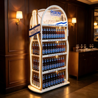 Étagère de présentation en forme de bouteille de bière avec éclairage LED personnalisé, 4 niveaux, en métal, pour supermarché, bar, boutique duty-free