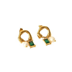 ต่างหูมุก ต่างหูแบบห่วง ชุบทอง คริสตัลสีเขียว ทรงกรอบ ประดับด้วยสแตนเลส สวมใส่ได้ทุกวัน ดีไซน์ทรงเรขาคณิต TE6905-GN - Product Image 5