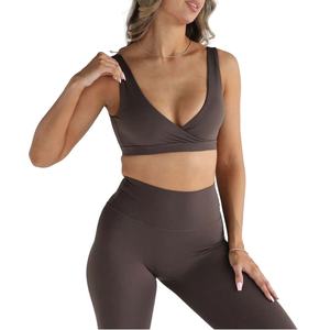 Women's Gym & Yoga Crop Sports <b>Bra</b> Custom Logo Low V-Neck Breathable Removable Pad <b>Thick</b> <b>Straps</b> Fitness Bodybuilding Top - Product Image 3