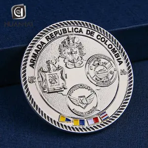 Logo en émail souple personnalisé, métal plaqué argent, fabricant de pièces commémoratives de colombie