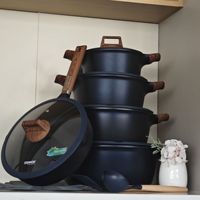 Ensemble de cuisson forgé Master Suburban Prep 15 pièces : casseroles 20/24/28/32 cm, poêle à frire profonde 28 cm, couvercles Bridge, spatules, tapis en feutre