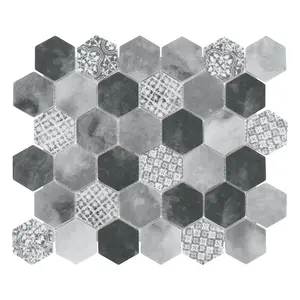 Sunwings Hexagon Recycled Glass Mosaic Tile | Stock In US | White Carrara Mosaics Wall And Floor Tile